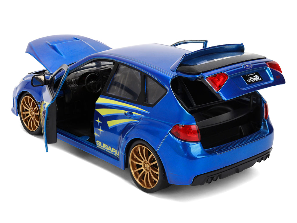 2012 Subaru Impreza WRX STI Blue Metallic with Yellow Graphics JDM Tuners Series 1/24 Diecast Car Model by Jada - image 4