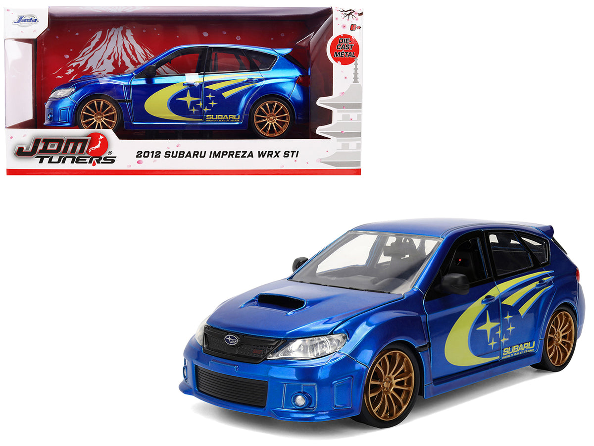 2012 Subaru Impreza WRX STI Blue Metallic with Yellow Graphics JDM Tuners Series 1/24 Diecast Car Model by Jada - image 1