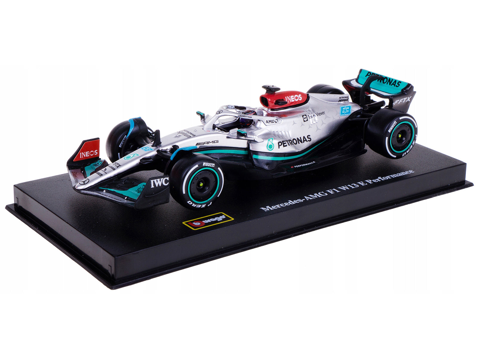 Mercedes-AMG F1 W13 E Performance #63 George Russell "F1 Formula One World Championship" (2022) with Display Case 1/43 Diecast Model Car by Bburago - image 3