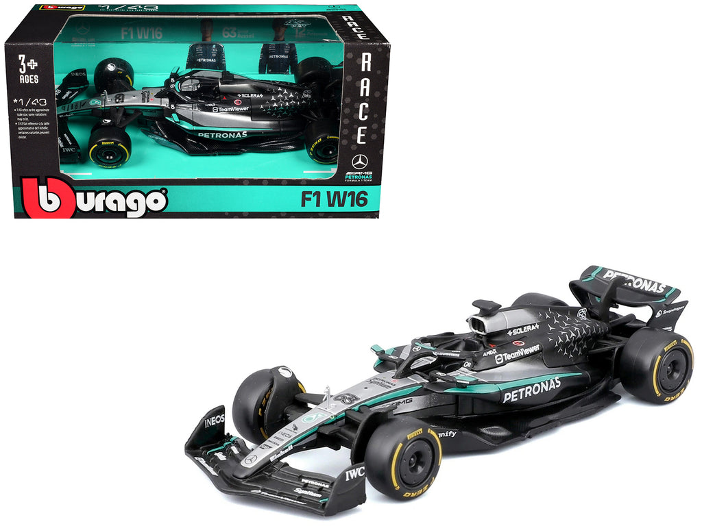 Mercedes-AMG F1 W16 E Performance #63 George Russell "Petronas" Formula One F1 World Championship (2025) "Race" Series 1/43 Diecast Model Car by Bburago