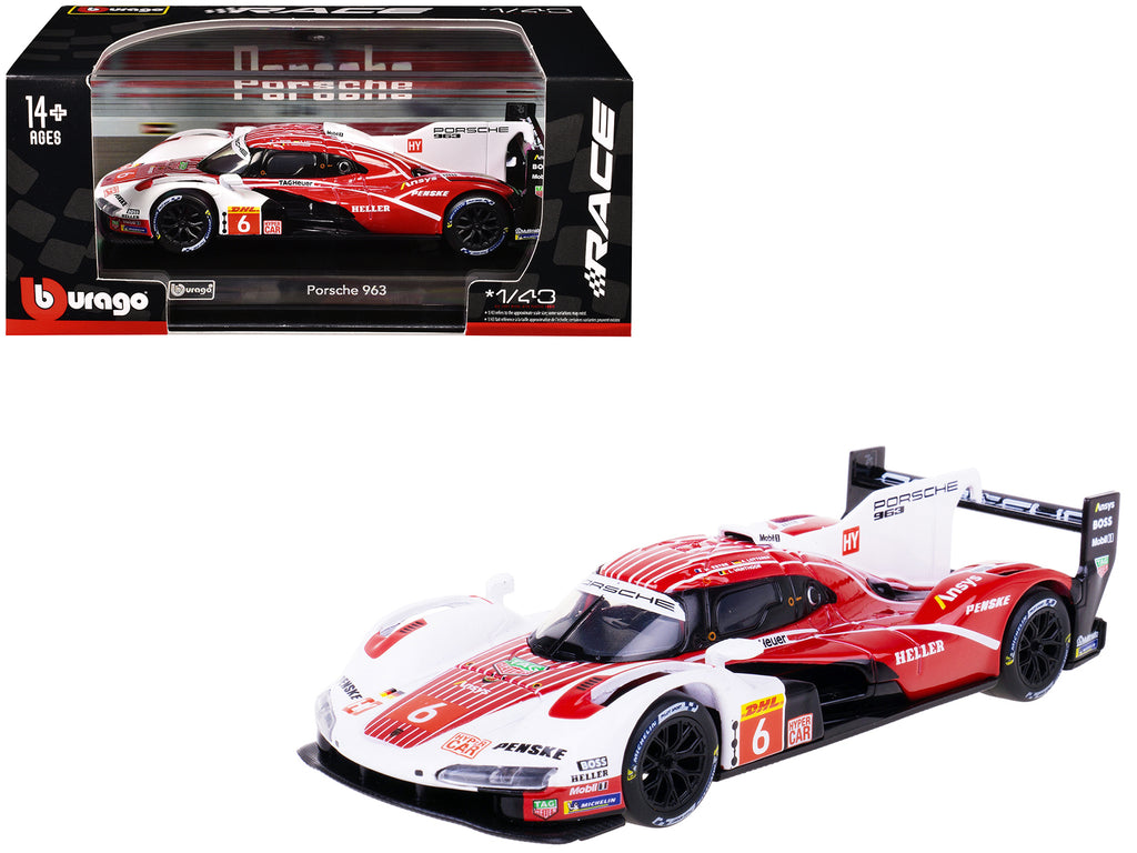Porsche 963 #6 Kevin Estre - Andre Lotterer - Laurens Vanthoor "Porsche Penske Motorsport" Drivers' Winner "FIA World Endurance Championship" (2024) with Display Case "Race" Series 1/43 Diecast Model Car by Bburago