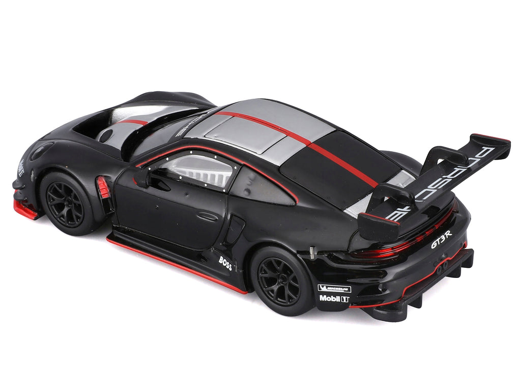 Porsche 911 GT3 R Black with Silver Top and Hood and Red Stripes "Race" Series 1/43 Diecast Model Car by Bburago - image 3