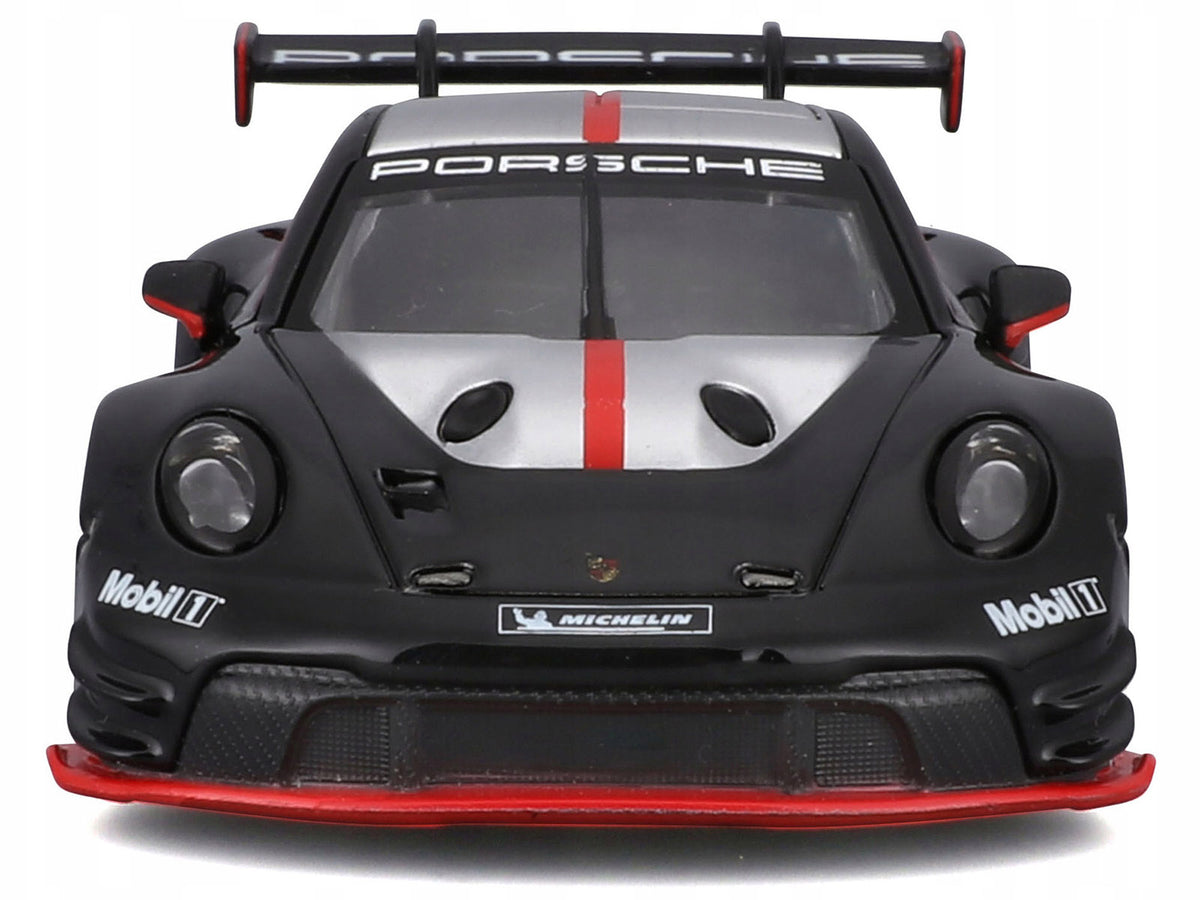 Porsche 911 GT3 R Black with Silver Top and Hood and Red Stripes "Race" Series 1/43 Diecast Model Car by Bburago - image 4