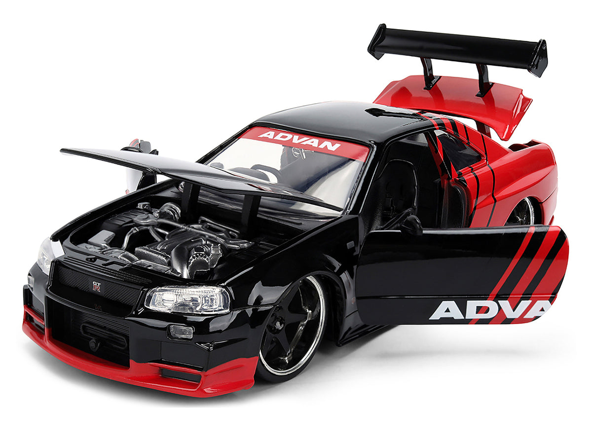 2002 Nissan Skyline GT-R (R34) RHD (Right Hand Drive) "ADVAN" Black and Red "AutoWorks" Series 1/24 Diecast Car Model by Jada