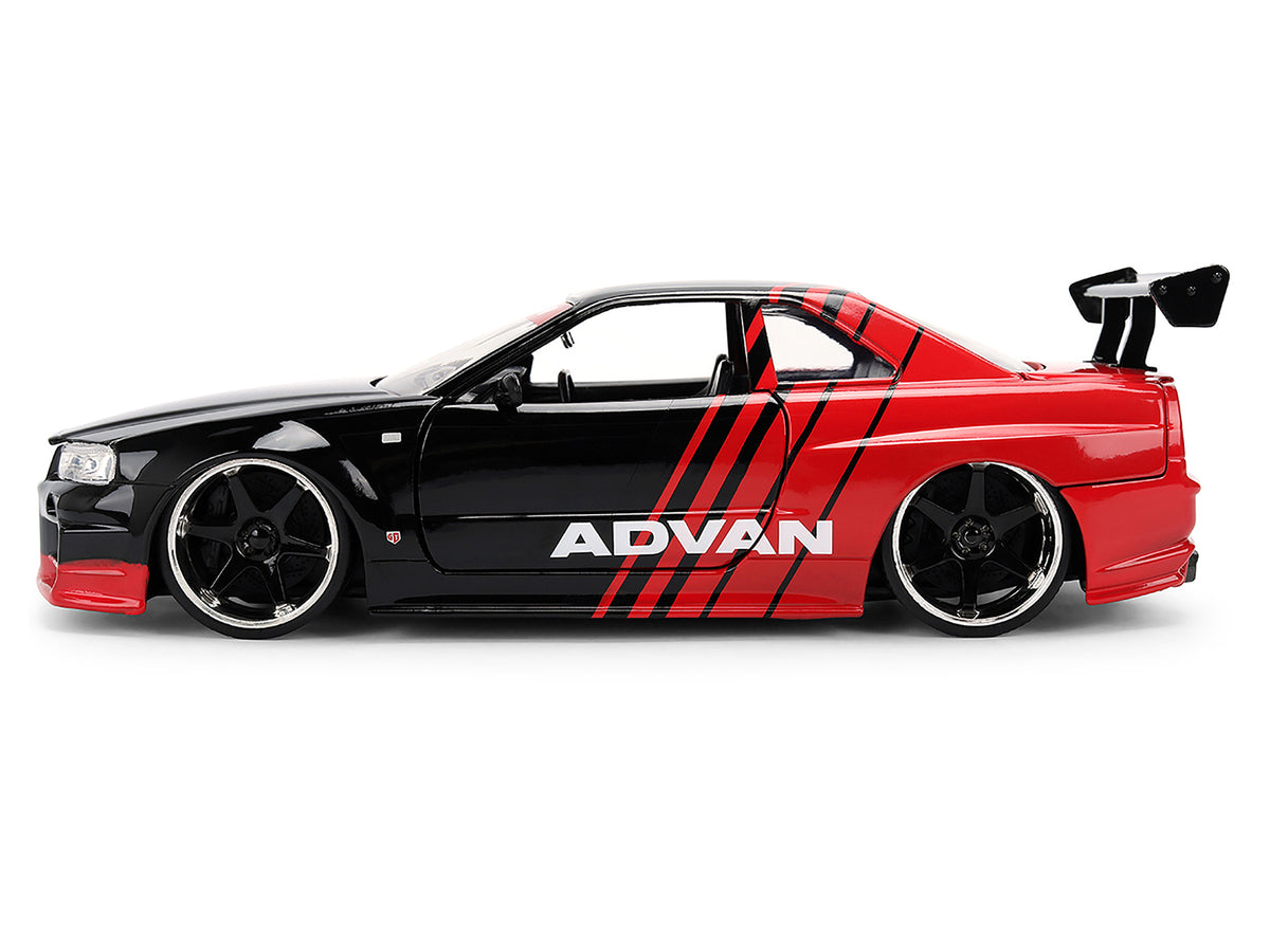 2002 Nissan Skyline GT-R (R34) RHD (Right Hand Drive) "ADVAN" Black and Red "AutoWorks" Series 1/24 Diecast Car Model by Jada