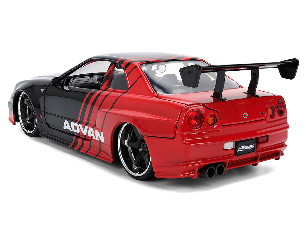 2002 Nissan Skyline GT-R (R34) RHD (Right Hand Drive) "ADVAN" Black and Red "AutoWorks" Series 1/24 Diecast Car Model by Jada