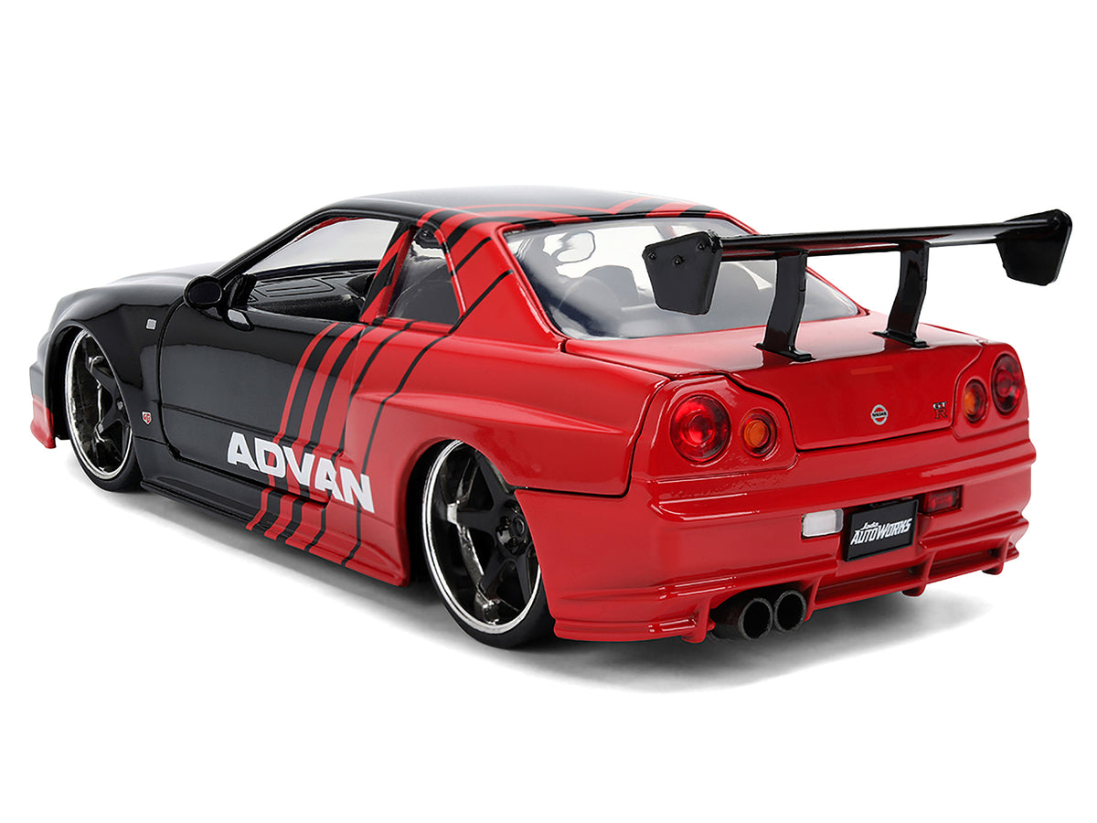 2002 Nissan Skyline GT-R (R34) RHD (Right Hand Drive) "ADVAN" Black and Red "AutoWorks" Series 1/24 Diecast Car Model by Jada