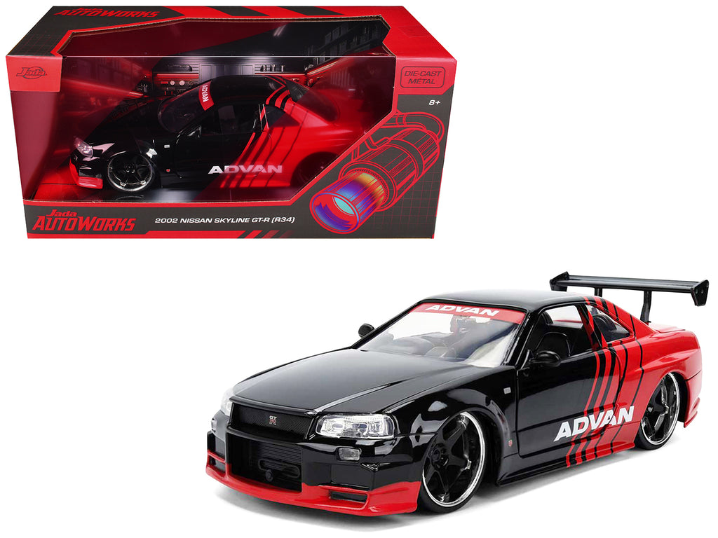 2002 Nissan Skyline GT-R (R34) RHD (Right Hand Drive) "ADVAN" Black and Red "AutoWorks" Series 1/24 Diecast Car Model by Jada