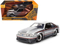 1989 Ford Mustang GT Silver Metallic and Gray with Black and Red Stripes "AutoWorks" Series 1/24 Diecast Car Model by Jada