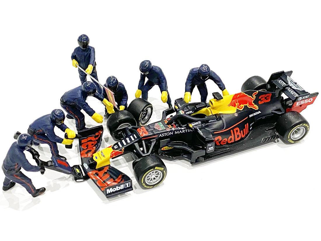 Formula One F1 Pit Crew 7 Figurine Set Team Blue for 1/43 Scale Models by American Diorama - image 3