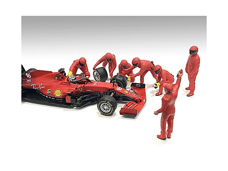 Formula One F1 Pit Crew 7 Figure Set Team Red Release III for 1/43 Scale Models by American Diorama - image 3