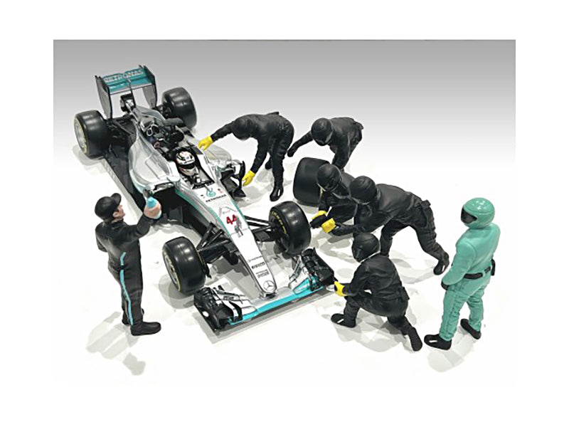 Formula One F1 Pit Crew 7 Figure Set Team Black Release III for 1/18 Scale Models by American Diorama - image 2