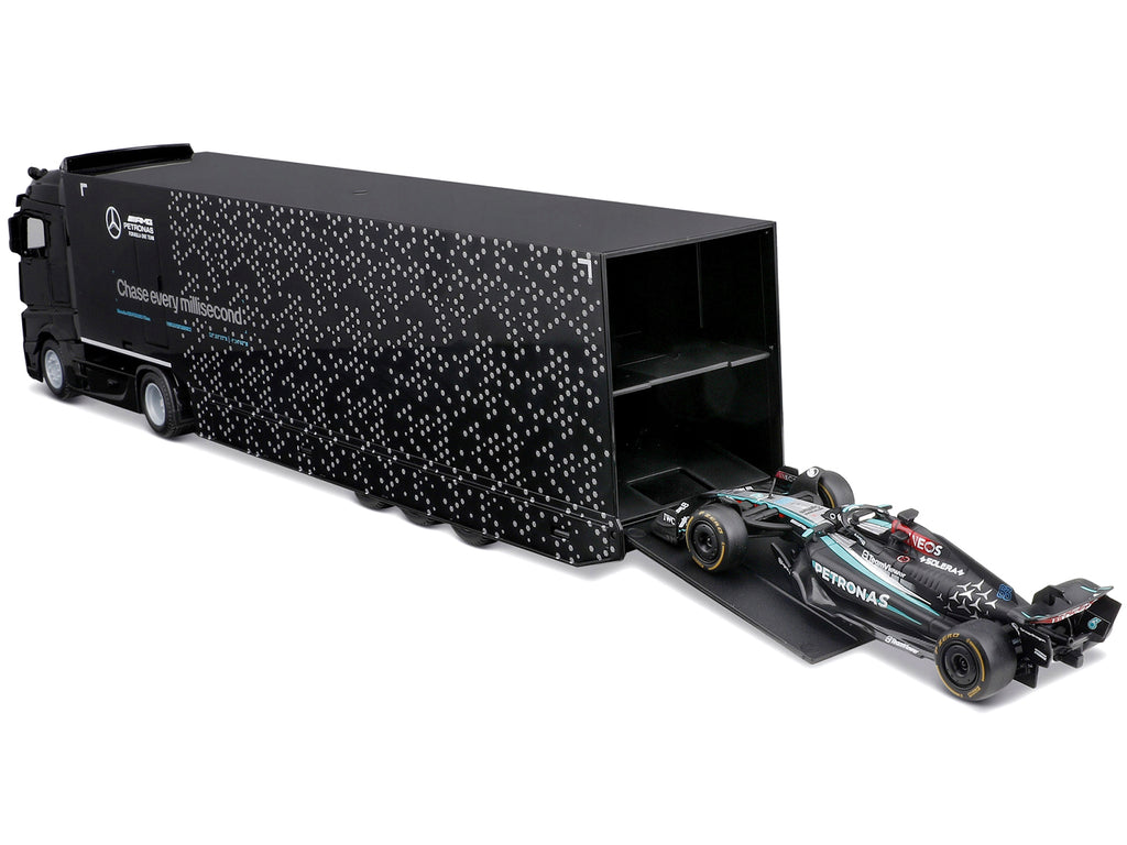 Mercedes-Benz Actros Gigaspace Car Transporter Black and Mercedes-AMG F1 W15 E Performance #63 George Russell "Petronas" Formula One F1 World Championship (2024) "Racing Hauler" Series 1/43 Diecast Model Car by Bburago - image 3