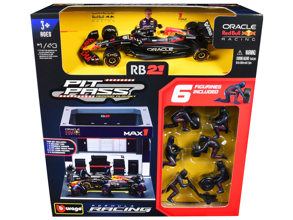Red Bull Racing Pit Pass Diorama Set with RB21 #1 Max Verstappen "Formula One F1 World Championship" (2025) "Formula Racing" Series 1/43 Diecast Model by Bburago