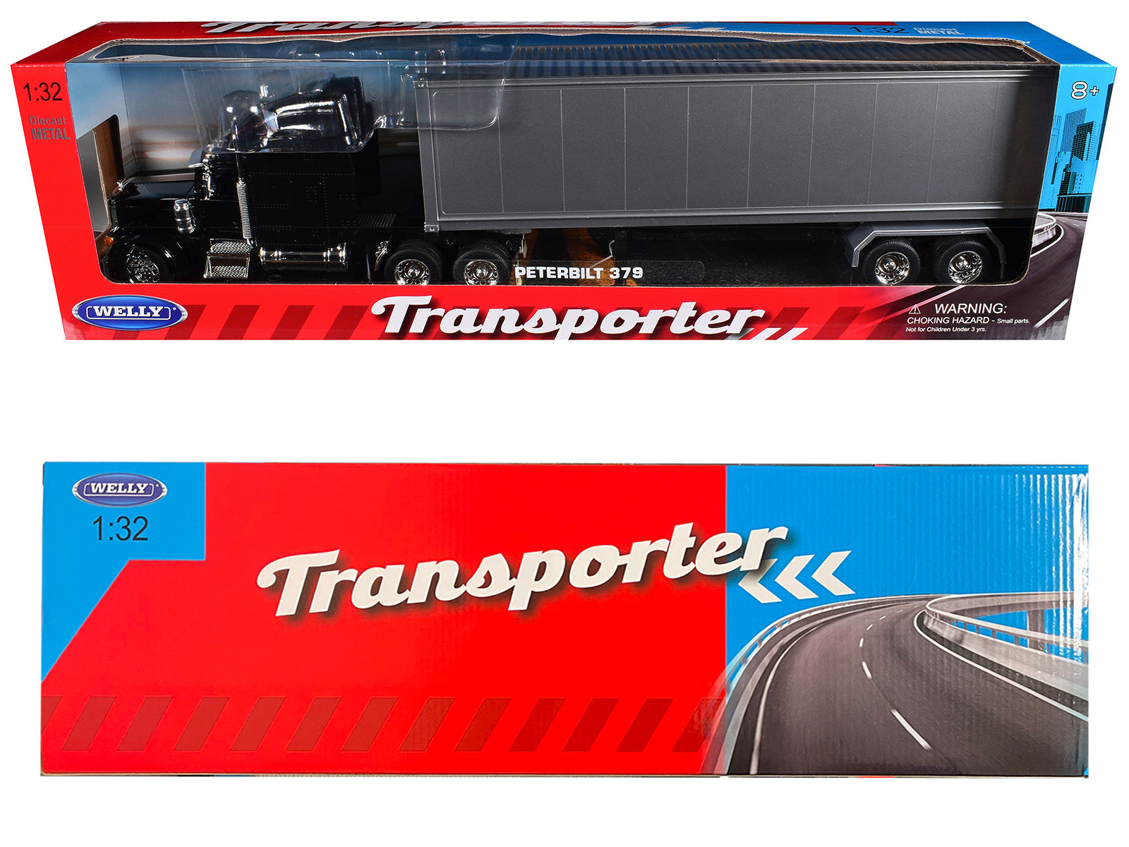 Peterbilt 379 Truck Black with Silver Container "Transporter" Series 1/32 Diecast Model by Welly - image 3