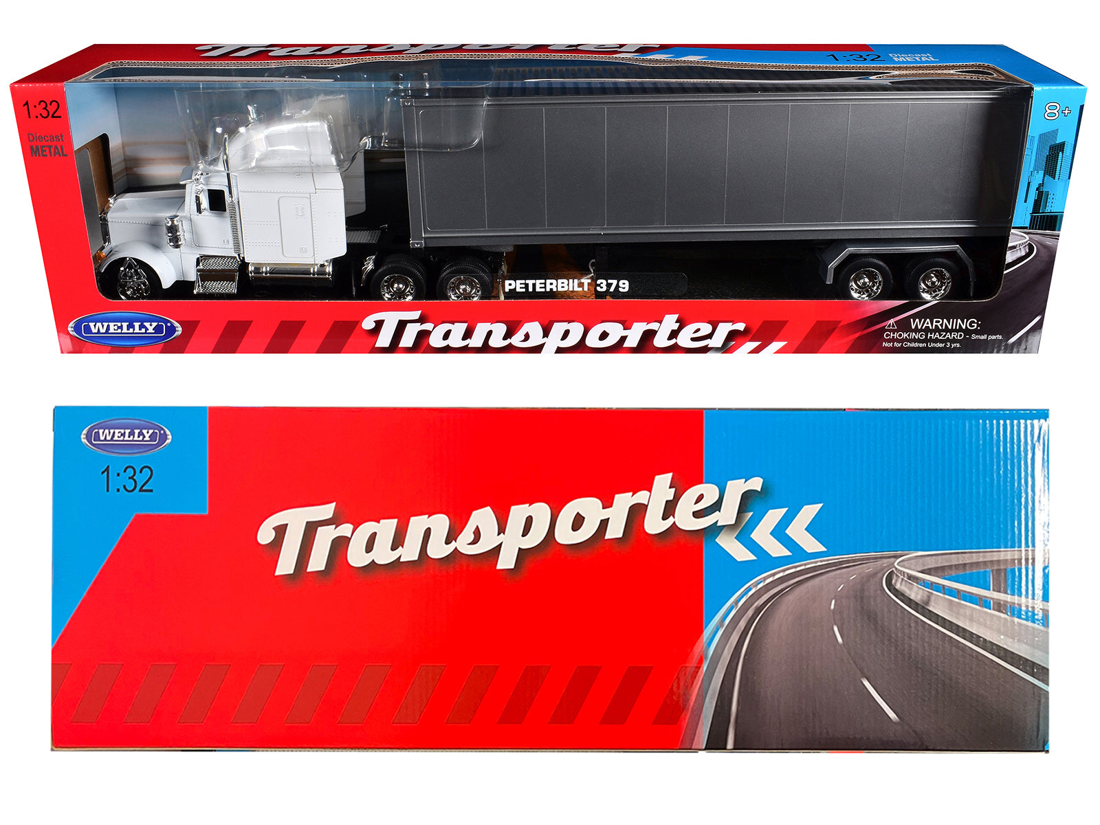 Peterbilt 379 Truck White with Silver Container "Transporter" Series 1/32 Diecast Model by Welly - image 3