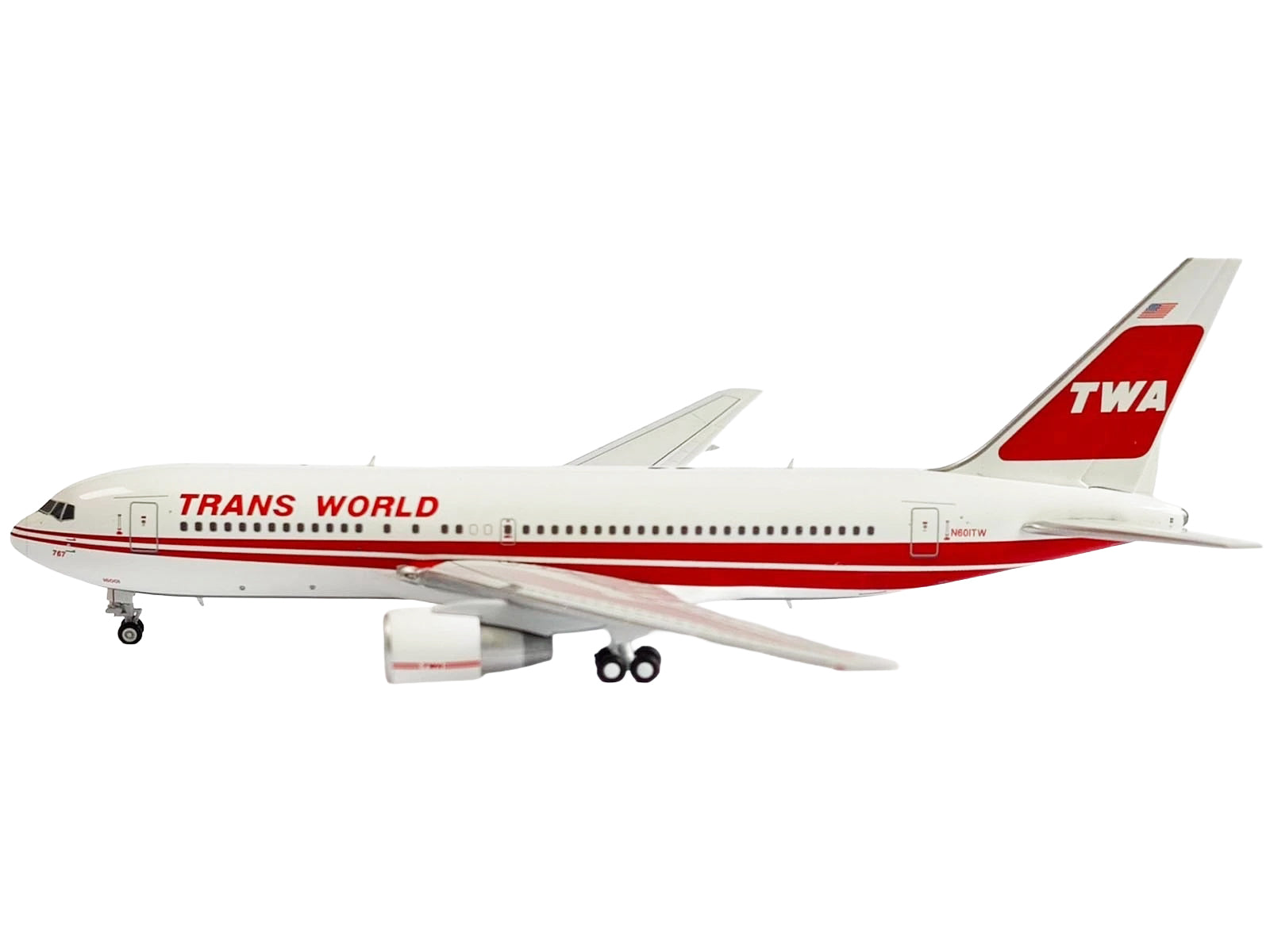 Boeing 767-200ER Commercial Aircraft "Trans World Airlines" (N601TW) White with Red Stripes 1/400 Diecast Model by V1:400 - image 3