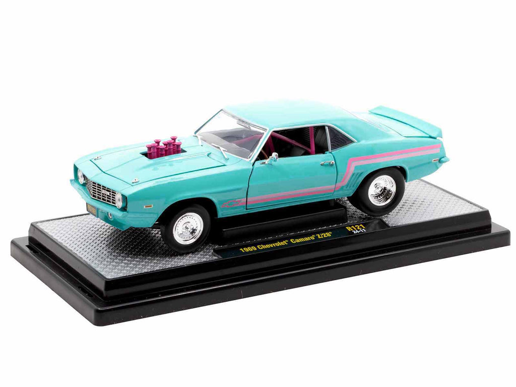 1969 Chevrolet Camaro Z/28 Light Blue with Pink Stripes "Pro Street" Limited Edition to 6250 pieces Worldwide 1/24 Diecast Model Car by M2 Machines - image 2