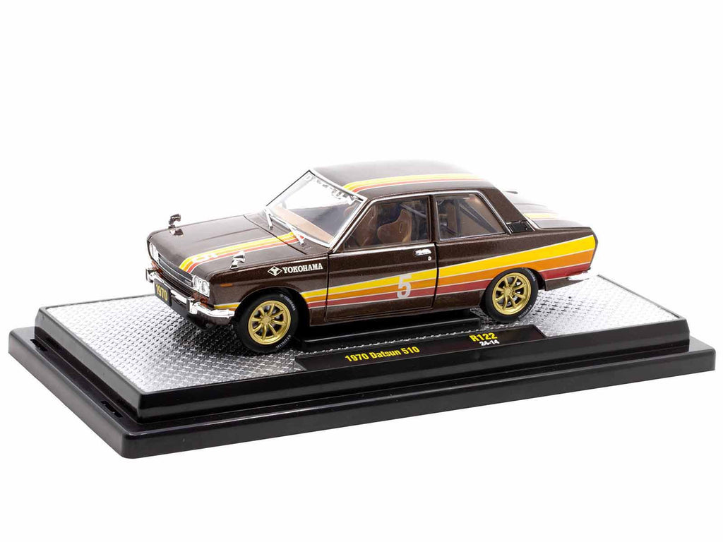 1970 Datsun 510 #5 Brown Metallic with Stripes Limited Edition to 4250 pieces Worldwide 1/24 Diecast Model Car by M2 Machines - image 2
