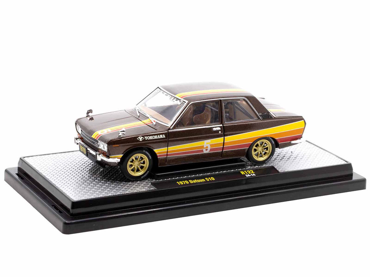 1970 Datsun 510 #5 Brown Metallic with Stripes Limited Edition to 4250 pieces Worldwide 1/24 Diecast Model Car by M2 Machines - image 2