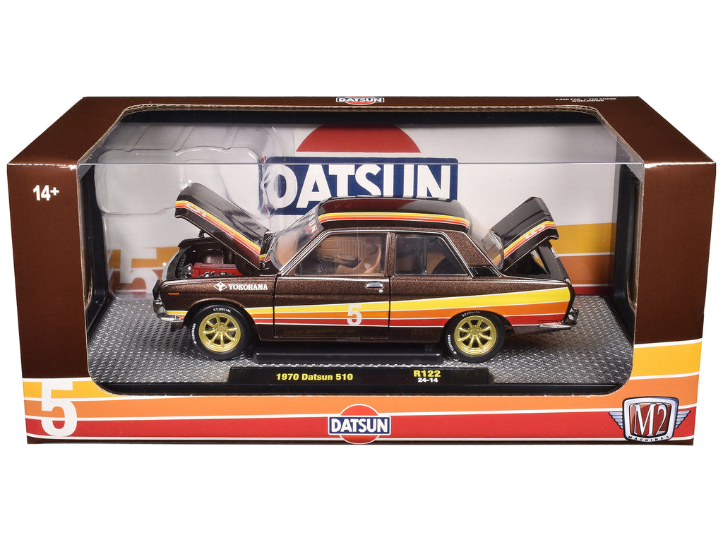 1970 Datsun 510 #5 Brown Metallic with Stripes Limited Edition to 4250 pieces Worldwide 1/24 Diecast Model Car by M2 Machines - image 3