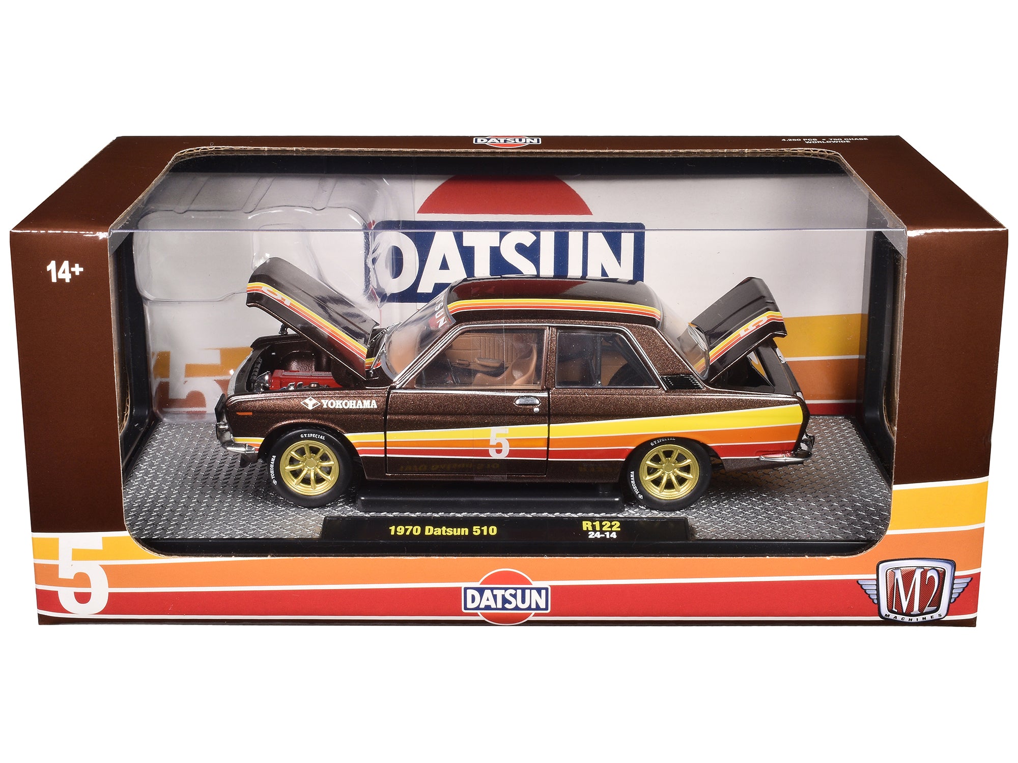 1970 Datsun 510 #5 Brown Metallic with Stripes Limited Edition to 4250 pieces Worldwide 1/24 Diecast Model Car by M2 Machines - image 3