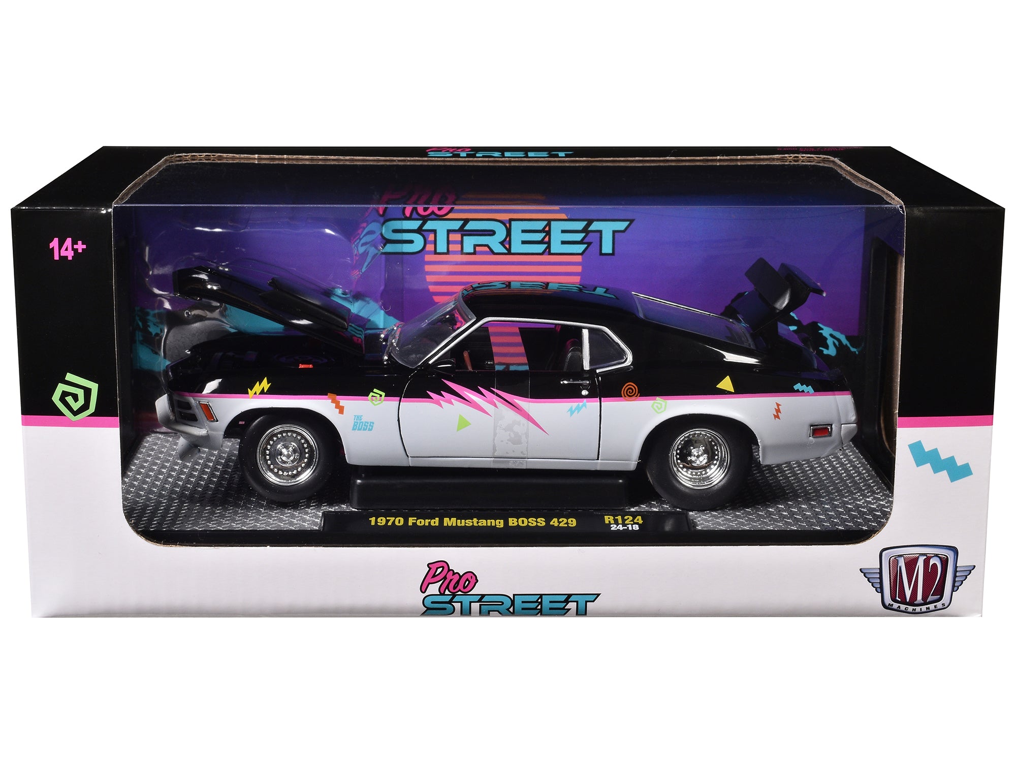 1970 Ford Mustang BOSS 429 "Pro Street" Black and Gray with Graphics Limited Edition to 6650 pieces Worldwide 1/24 Diecast Model Car by M2 Machines - image 3