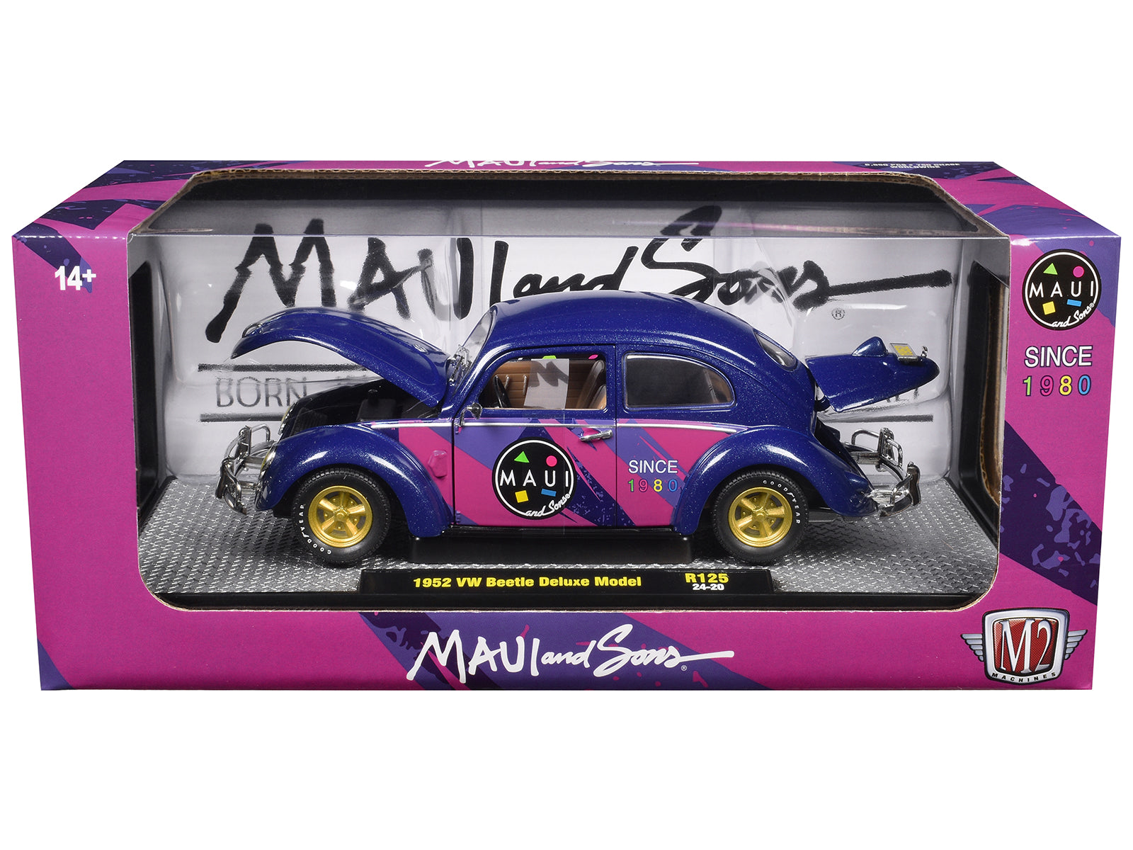 1952 Volkswagen Beetle Deluxe Model "Maui & Sons" Purple Metallic with Graphics Limited Edition to 6650 pieces Worldwide 1/24 Diecast Model Car by M2 Machines - image 3