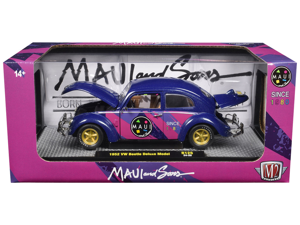 1952 Volkswagen Beetle Deluxe Model "Maui & Sons" Purple Metallic with Graphics Limited Edition to 6650 pieces Worldwide 1/24 Diecast Model Car by M2 Machines - image 3