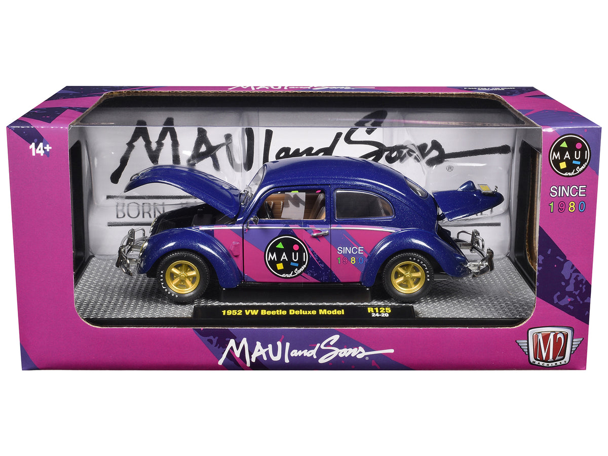 1952 Volkswagen Beetle Deluxe Model "Maui & Sons" Purple Metallic with Graphics Limited Edition to 6650 pieces Worldwide 1/24 Diecast Model Car by M2 Machines - image 3