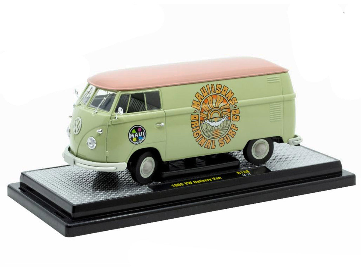 1960 Volkswagen Delivery Van "Maui & Sons" Light Olive Green with Salmon Top Limited Edition to 6650 pieces Worldwide 1/24 Diecast Model Car by M2 Machines - image 2
