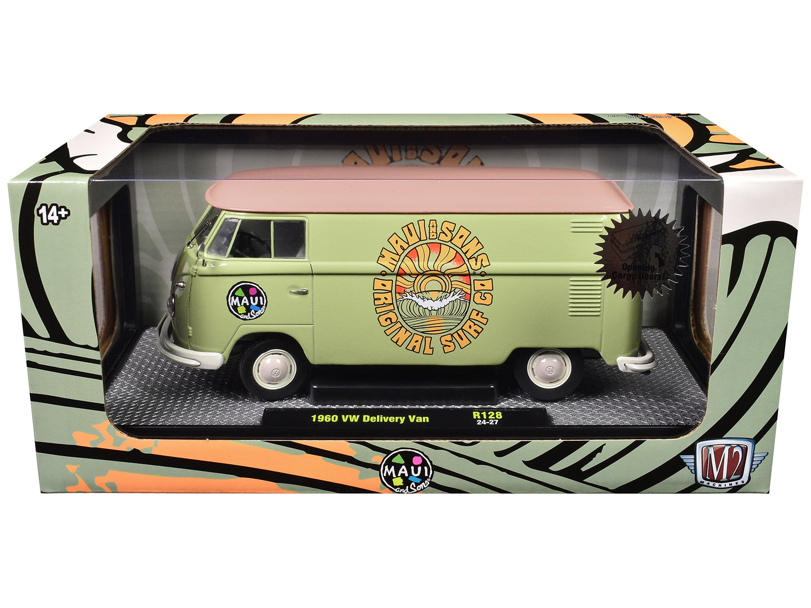 1960 Volkswagen Delivery Van "Maui & Sons" Light Olive Green with Salmon Top Limited Edition to 6650 pieces Worldwide 1/24 Diecast Model Car by M2 Machines - image 3