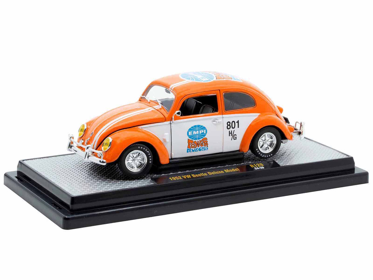 1952 Volkswagen Beetle Deluxe Model "EMPI Power Rules" Orange and White with Graphics Limited Edition to 6650 pieces Worldwide 1/24 Diecast Model Car by M2 Machines - image 2