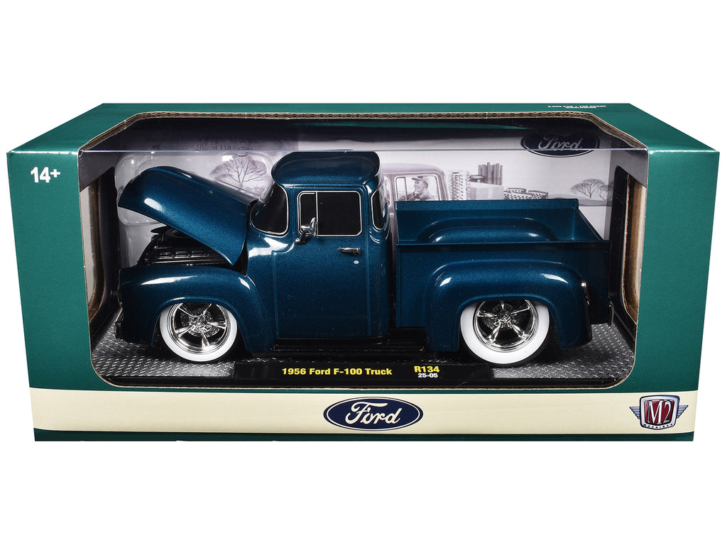 1956 Ford F-100 Pickup Truck Blue Metallic Limited Edition to 6650 pieces Worldwide 1/24 Diecast Model Car by M2 Machines - image 3