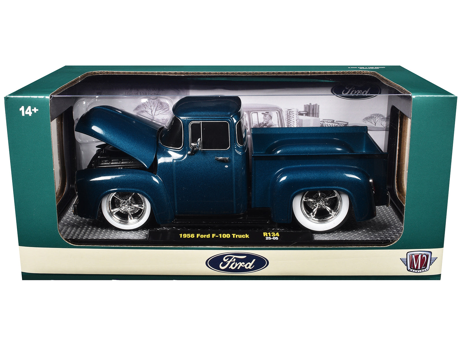 1956 Ford F-100 Pickup Truck Blue Metallic Limited Edition to 6650 pieces Worldwide 1/24 Diecast Model Car by M2 Machines - image 3