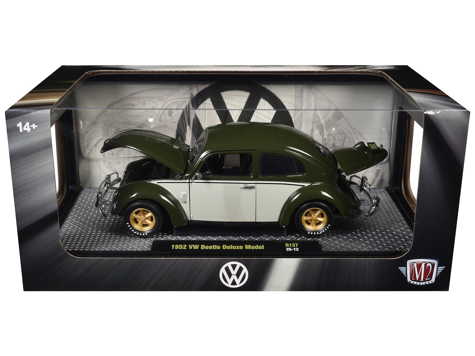1952 Volkswagen Beetle Deluxe Model Dark Green with Beige Sides Limited Edition to 5250 pieces Worldwide 1/24 Diecast Model Car by M2 Machines - image 3