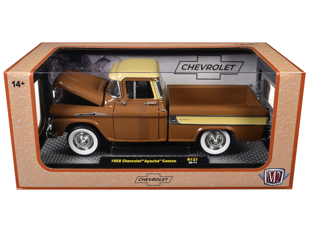 1958 Chevrolet Apache Cameo Pickup Truck Brown with Beige Top Limited Edition to 5250 pieces Worldwide 1/24 Diecast Model Car by M2 Machines - image 3