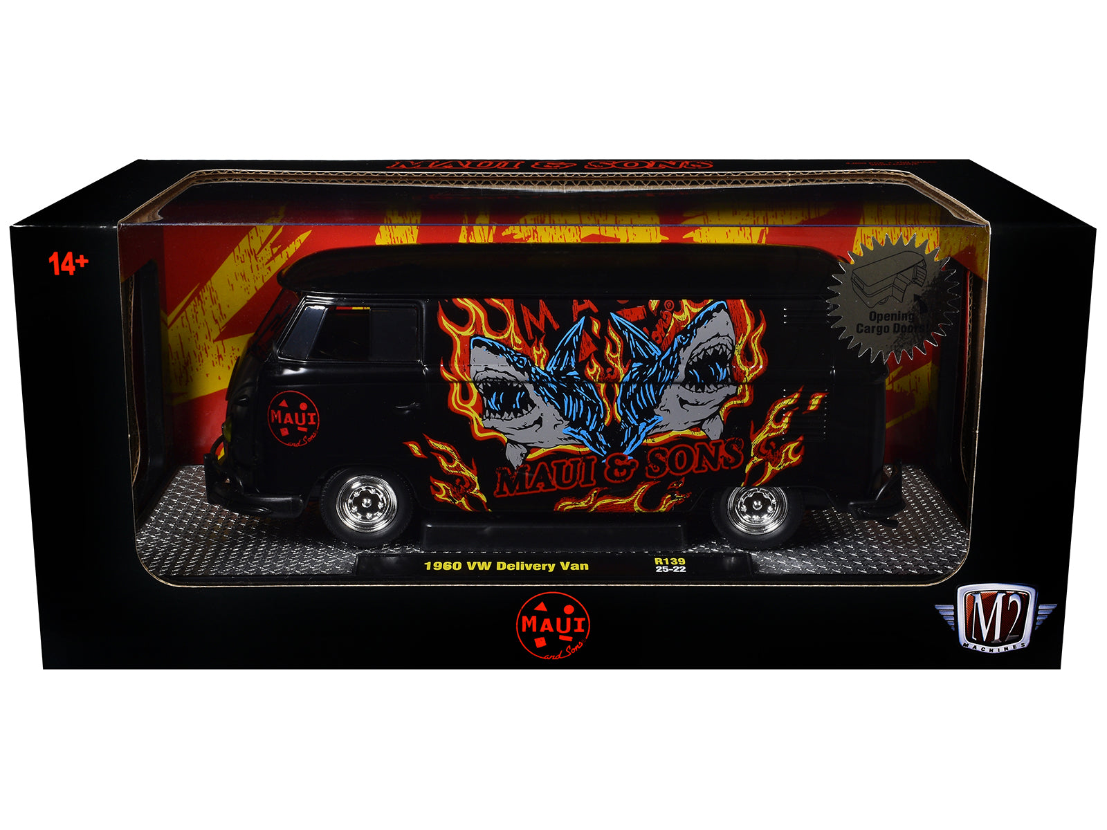 1960 Volkswagen Delivery Van "Maui & Sons" Black with Graphics Limited Edition to 4050 pieces Worldwide 1/24 Diecast Model Car by M2 Machines - image 3