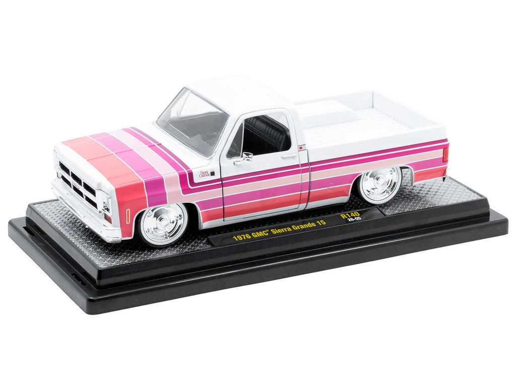 1976 GMC Sierra Grande 15 Pickup Truck White with Stripes Limited Edition to 9250 pieces Worldwide 1/24 Diecast Model Car by M2 Machines - image 2
