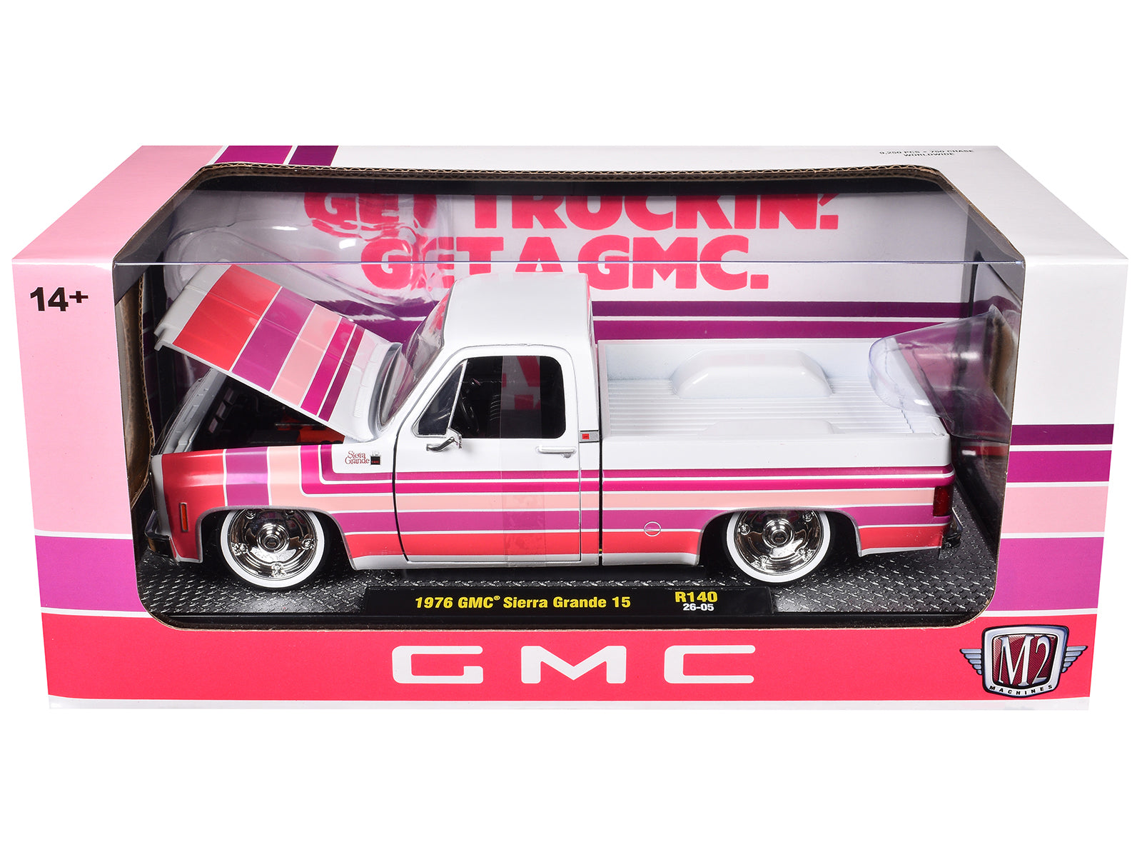 1976 GMC Sierra Grande 15 Pickup Truck White with Stripes Limited Edition to 9250 pieces Worldwide 1/24 Diecast Model Car by M2 Machines - image 3
