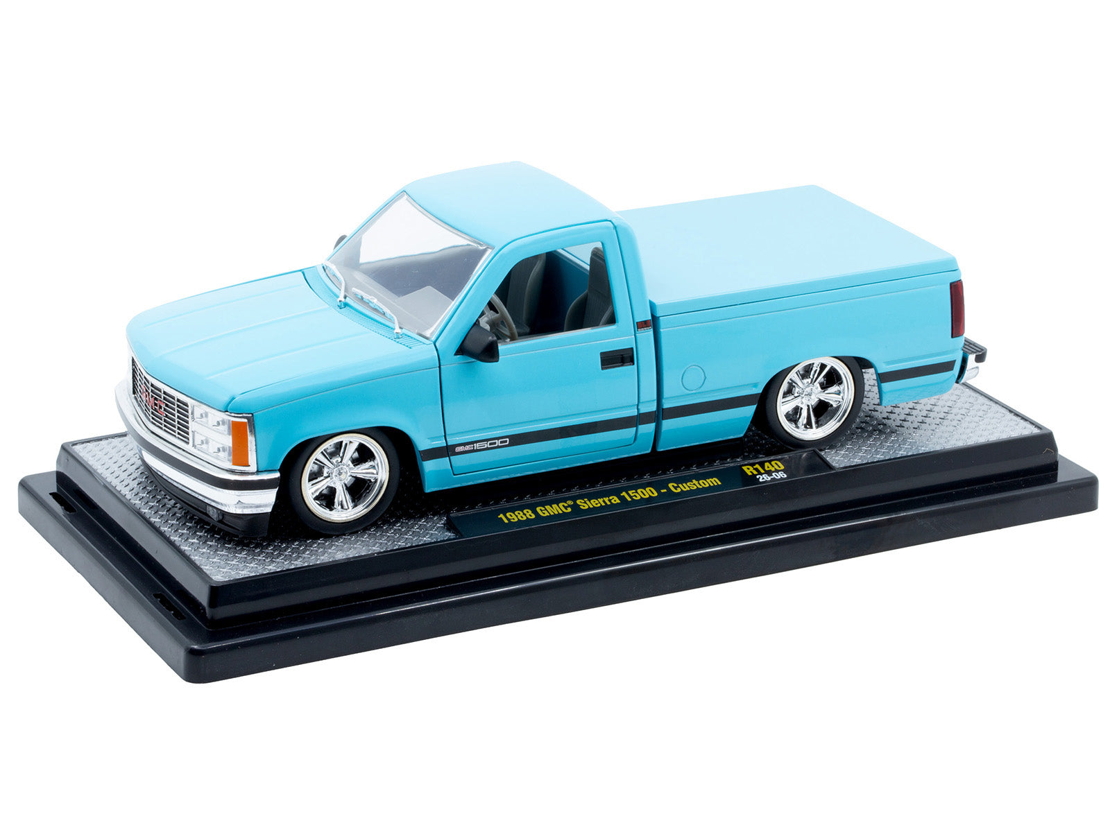 1988 GMC Sierra 1500 Custom Pickup Truck Light Blue with Black Stripes Limited Edition to 9250 pieces Worldwide 1/24 Diecast Model Car by M2 Machines - image 2