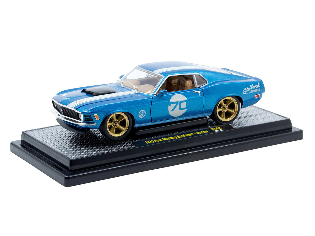 1970 Ford Mustang Sportsroof #70 Blue Metallic with White Stripes Limited Edition to 4050 pieces Worldwide 1/24 Diecast Model Car by M2 Machines - image 2