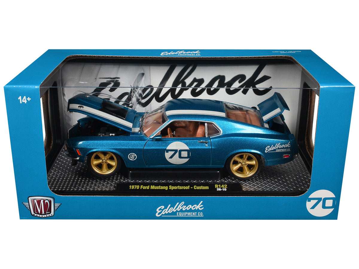1970 Ford Mustang Sportsroof #70 Blue Metallic with White Stripes Limited Edition to 4050 pieces Worldwide 1/24 Diecast Model Car by M2 Machines - image 3