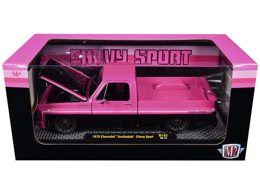 1979 Chevrolet Scottsdale Pickup Truck "Chevy Sport" Pink and Black Limited Edition to 6250 pieces Worldwide 1/24 Diecast Model Car by M2 Machines - image 3