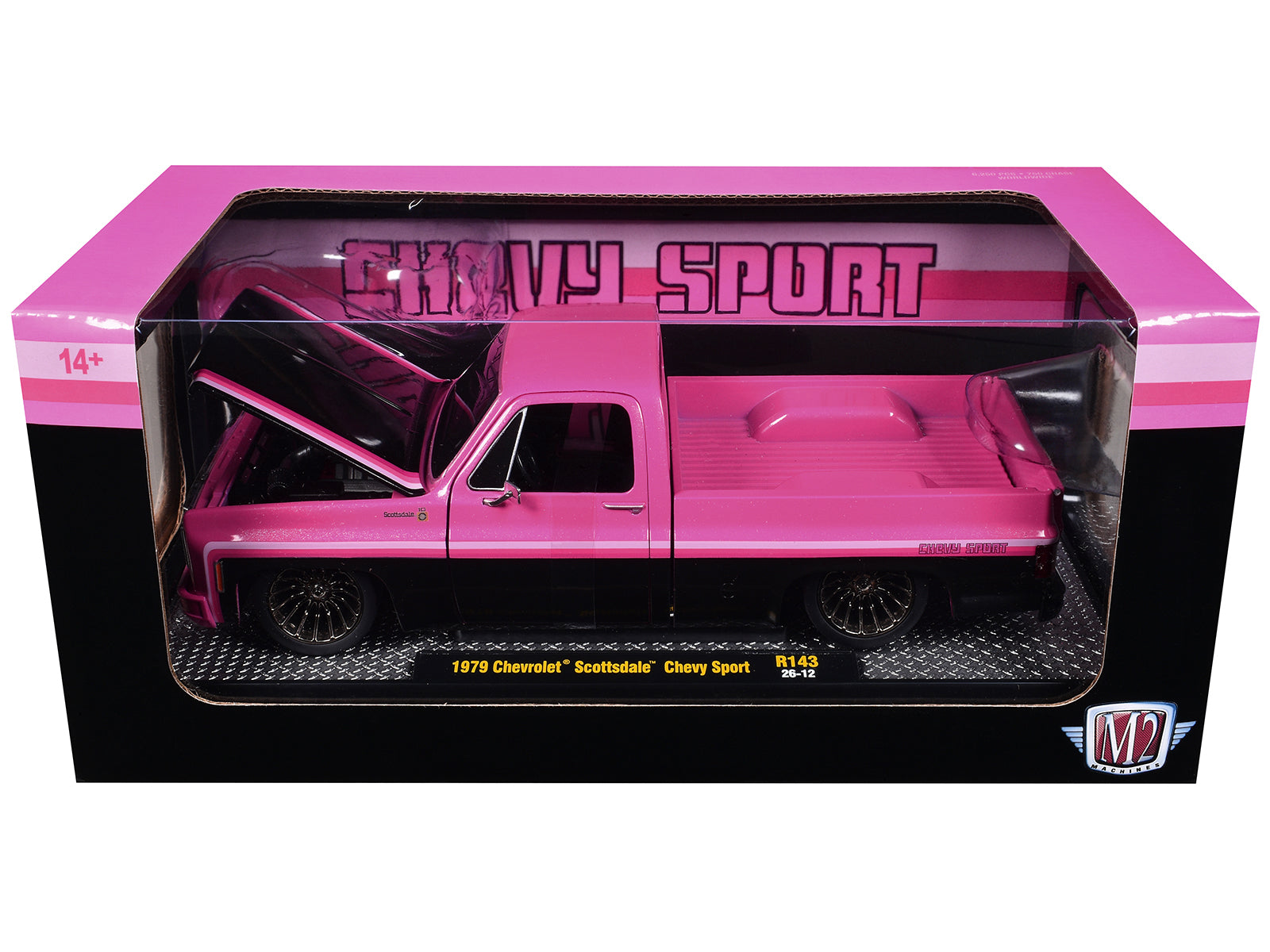 1979 Chevrolet Scottsdale Pickup Truck "Chevy Sport" Pink and Black Limited Edition to 6250 pieces Worldwide 1/24 Diecast Model Car by M2 Machines - image 3