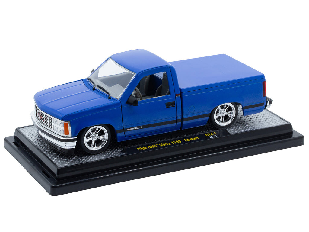 1988 GMC Sierra 1500 Custom Pickup Truck Blue Metallic with Black Stripes Limited Edition to 4850 pieces Worldwide 1/24 Diecast Model Car by M2 Machines - image 2