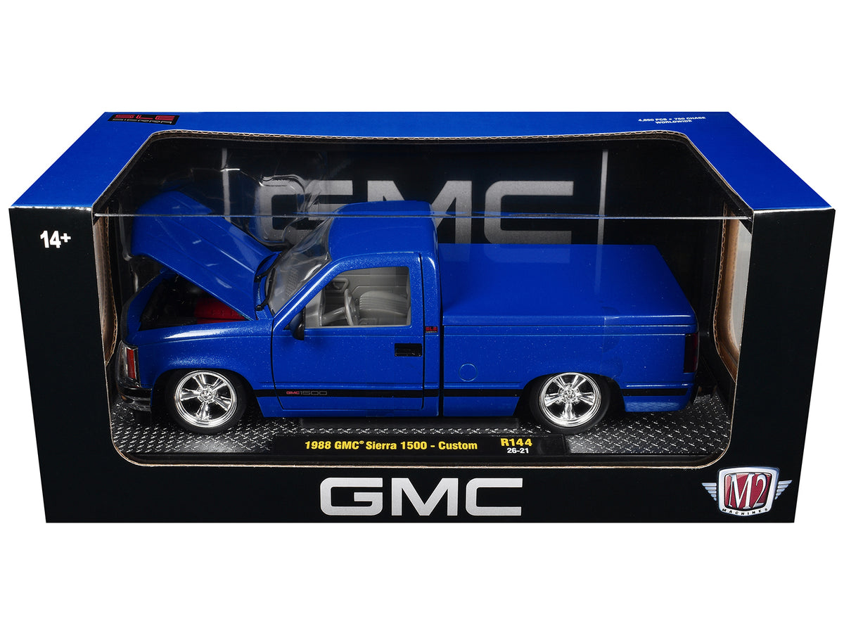 1988 GMC Sierra 1500 Custom Pickup Truck Blue Metallic with Black Stripes Limited Edition to 4850 pieces Worldwide 1/24 Diecast Model Car by M2 Machines - image 3