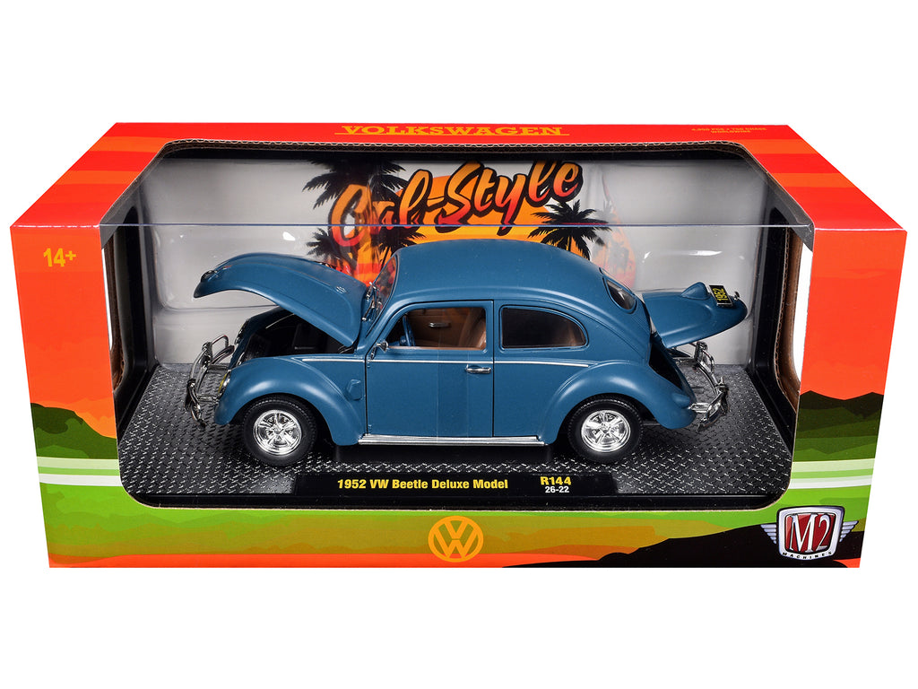 1952 Volkswagen Beetle Deluxe Model Matt Blue Limited Edition to 4850 pieces Worldwide 1/24 Diecast Model Car by M2 Machines - image 3