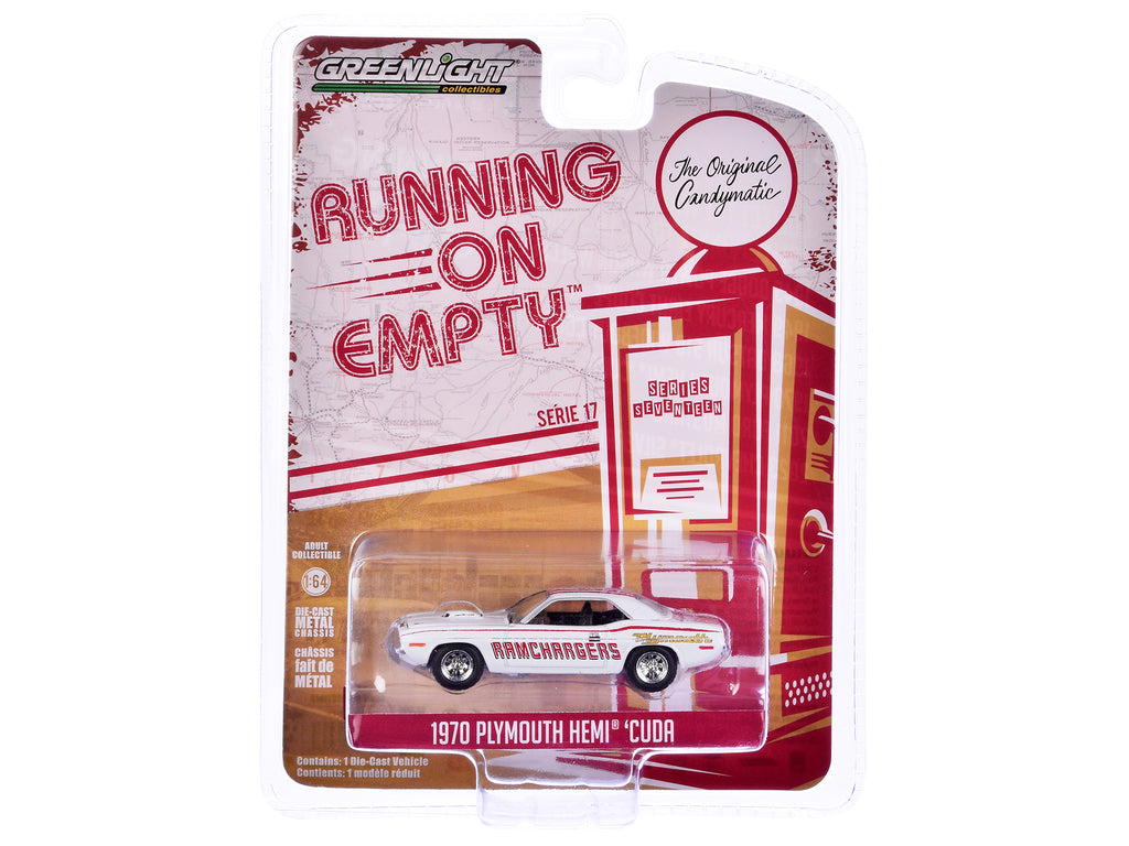 1970 Plymouth Hemi Barracuda "Ramchargers" White with Red Stripes "Running on Empty" Series 17 1/64 Diecast Model Car by Greenlight - image 3