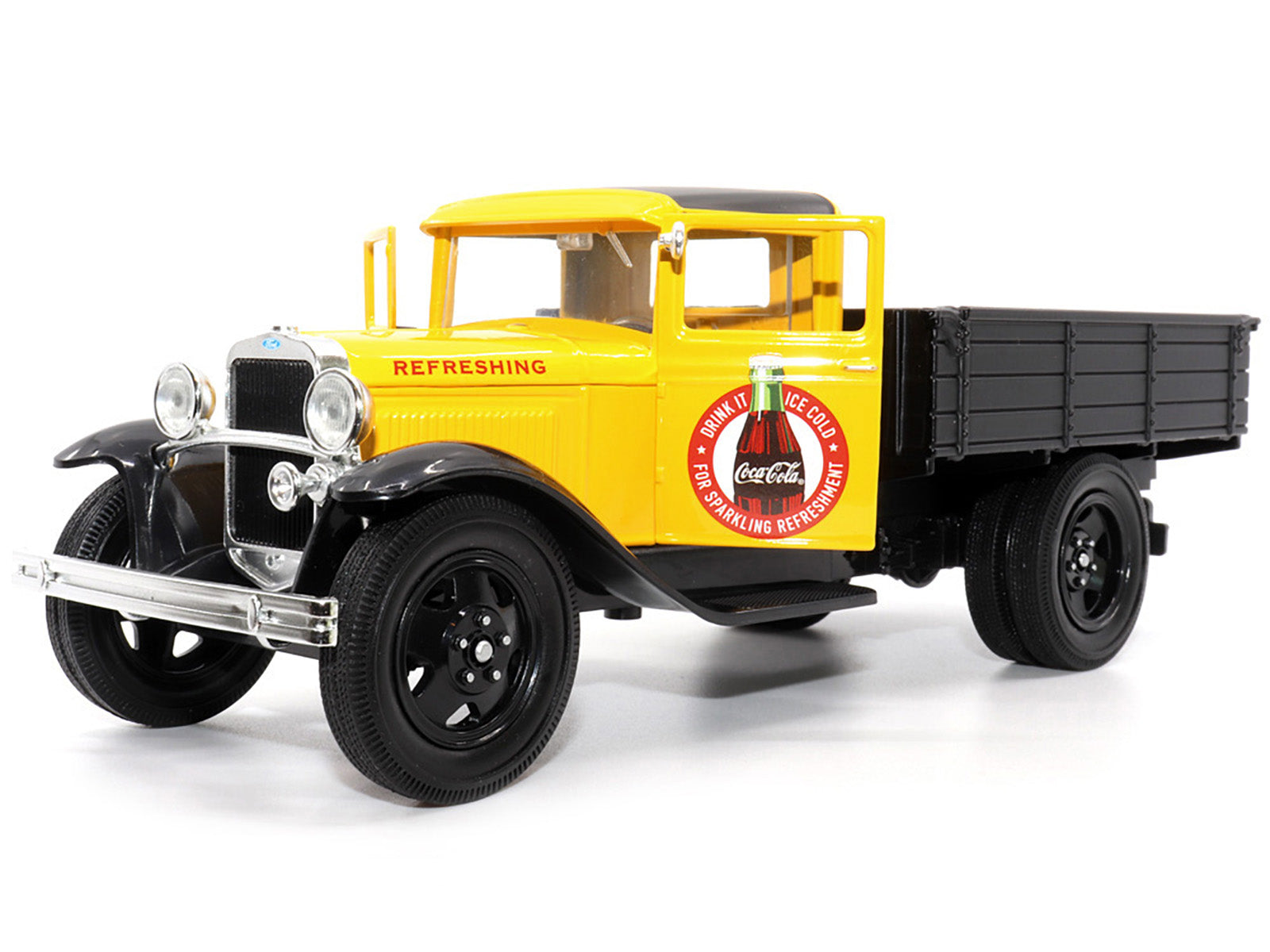 1931 Ford Model AA Pickup Truck Yellow and Black "Drink it Ice Cold for Sparkling Refreshment - Coca-Cola" 1/24 Diecast Model Car by Motor City Classics - image 2